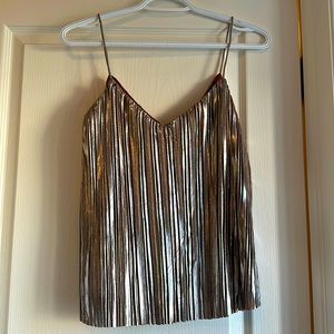NWT anthropologie 4SI3NNA Metallic Pleated Cami in Gold